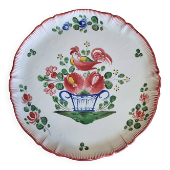 Antique pie dish in St Clément faience with a basket hen motif.