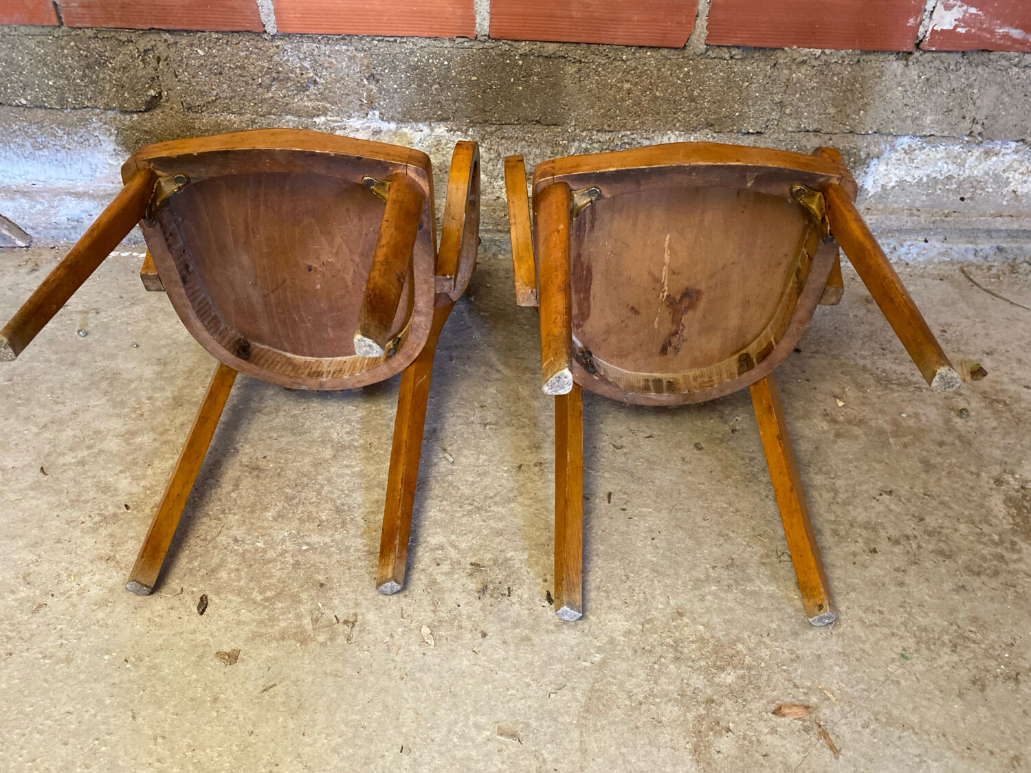 Pair of Antique FISHEL Vintage Wood Armchairs #C623