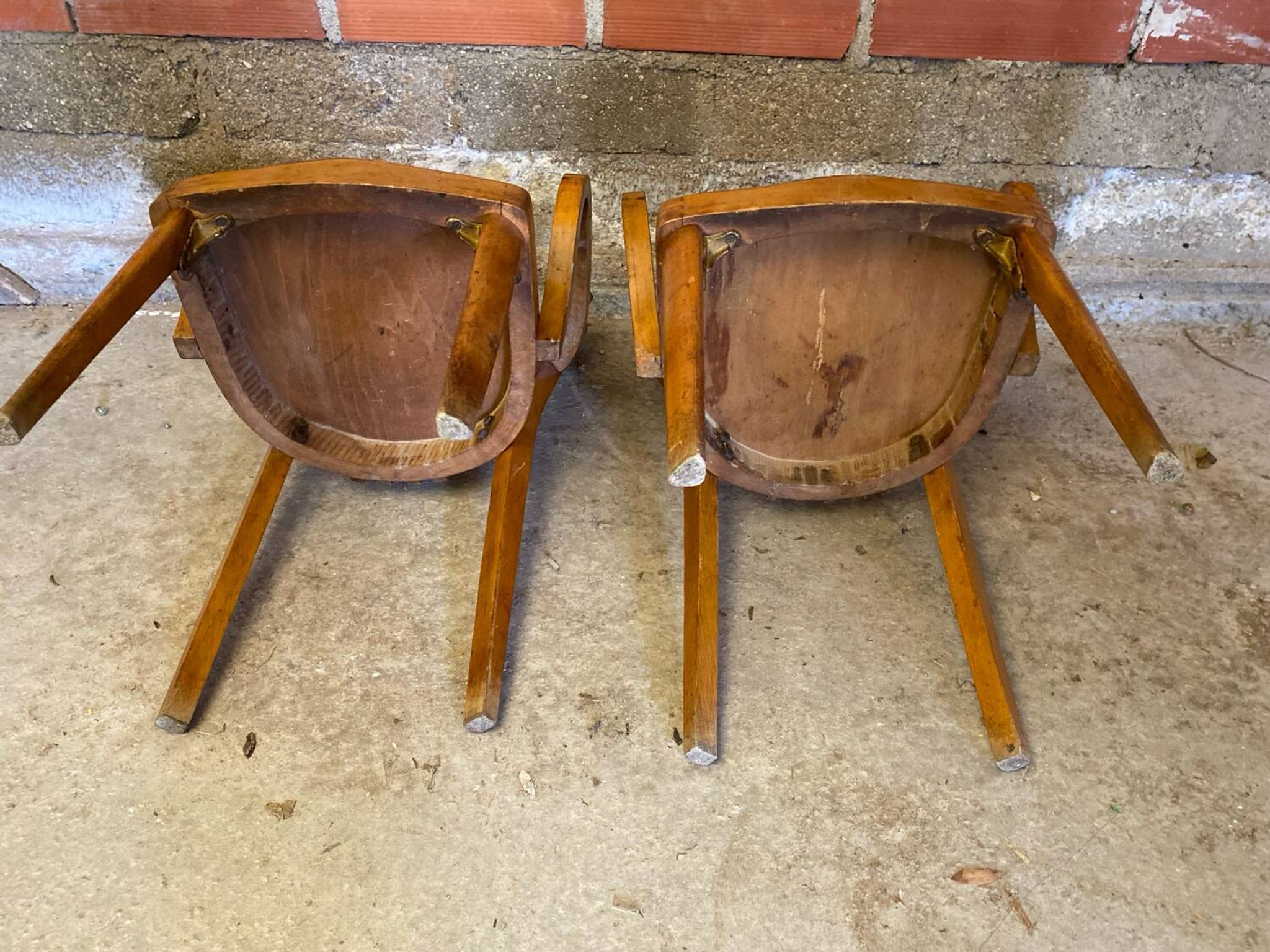 Pair of Antique FISHEL Vintage Wood Armchairs #C623