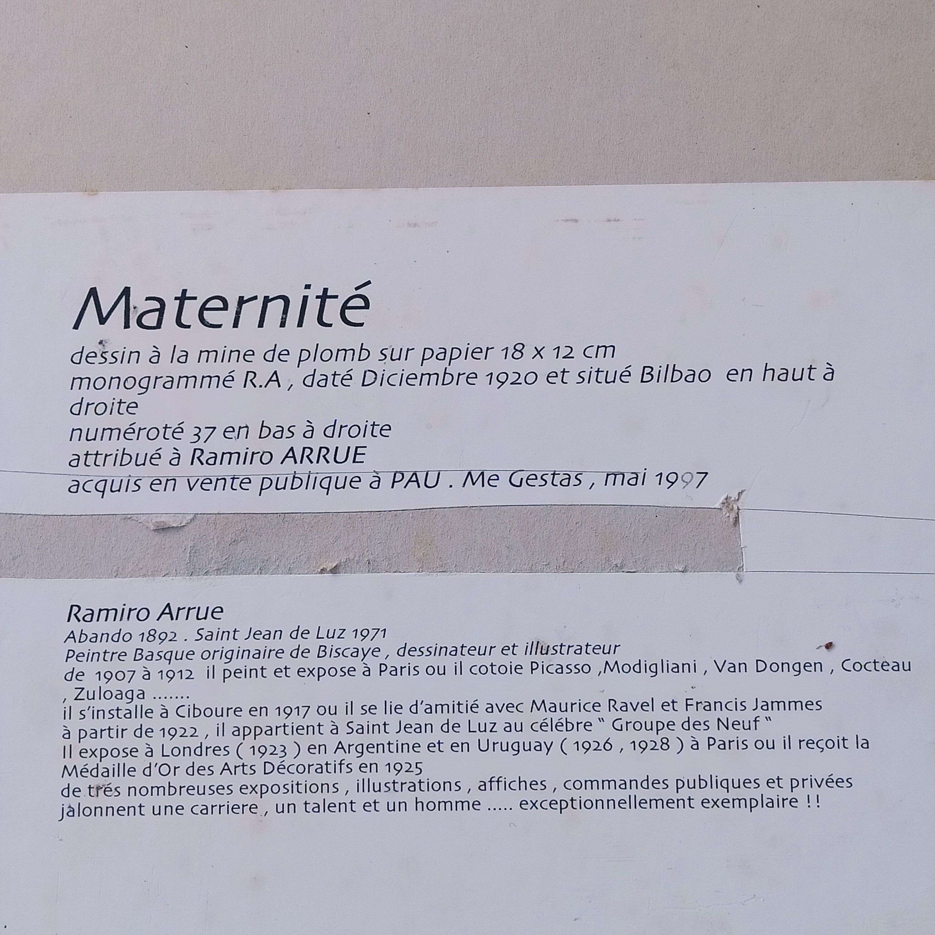 Drawing Bilbao 1920 monogrammed R.A Maternity