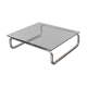 Coffee table in chrome with a glass top.