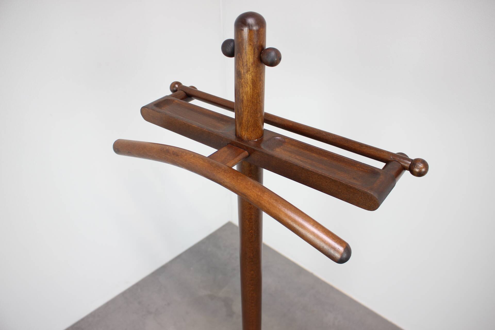 Vintage wooden clothes rack by TON, Czechoslovakia, circa 1960.