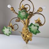 Art Nouveau Chestnut Leaf and Green Glass Sconce, 1900s