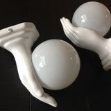 Pair of hand ceramic and opaline wall lamps vintage