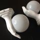 Pair of hand ceramic and opaline wall lamps vintage