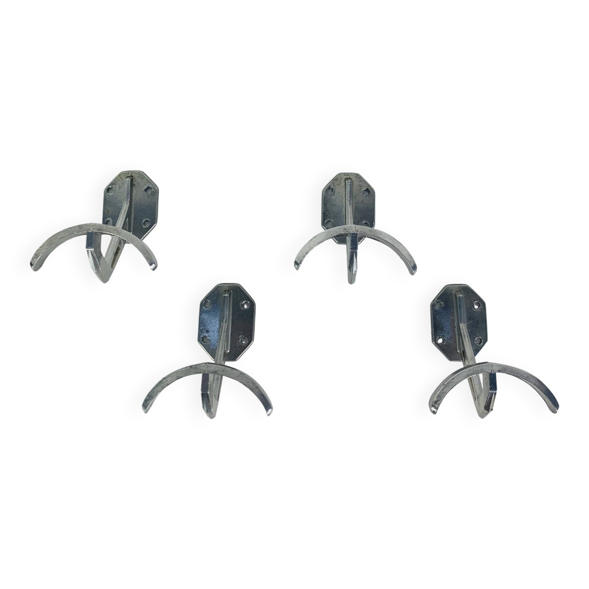 4 wall hooks in aluminium, 1950s