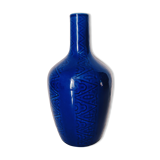 Blue vase geometric incised decoration