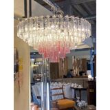 Vintage Clear and Pink “Triedro” and Quadriedro Murano Glass Chandelier