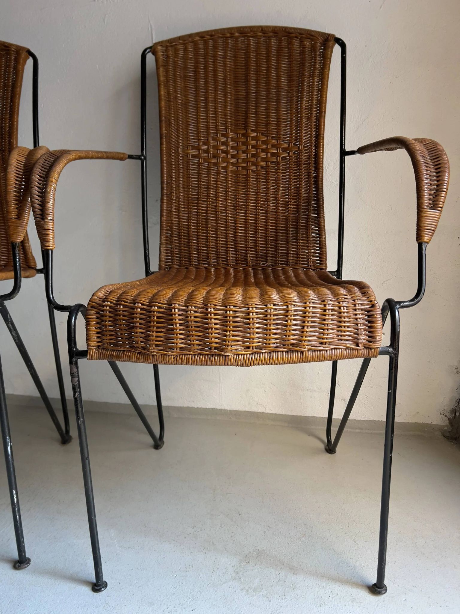 4 Frederick Weinberg wicker iron chairs | 1960s