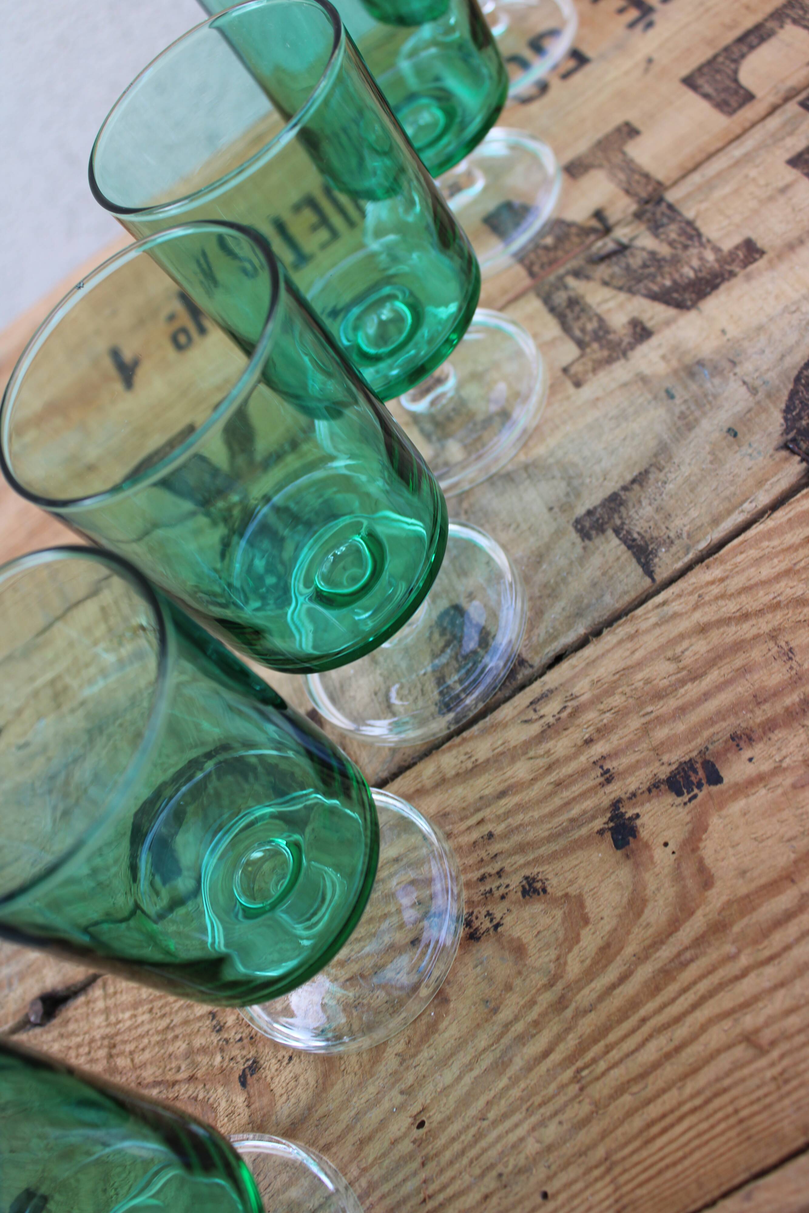 6 Luminarc green wine glasses