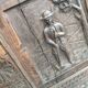Old storage chest oak carved traditional scene