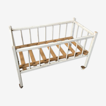 Old folding bed cradle doll white wood