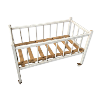 Old folding bed cradle doll white wood