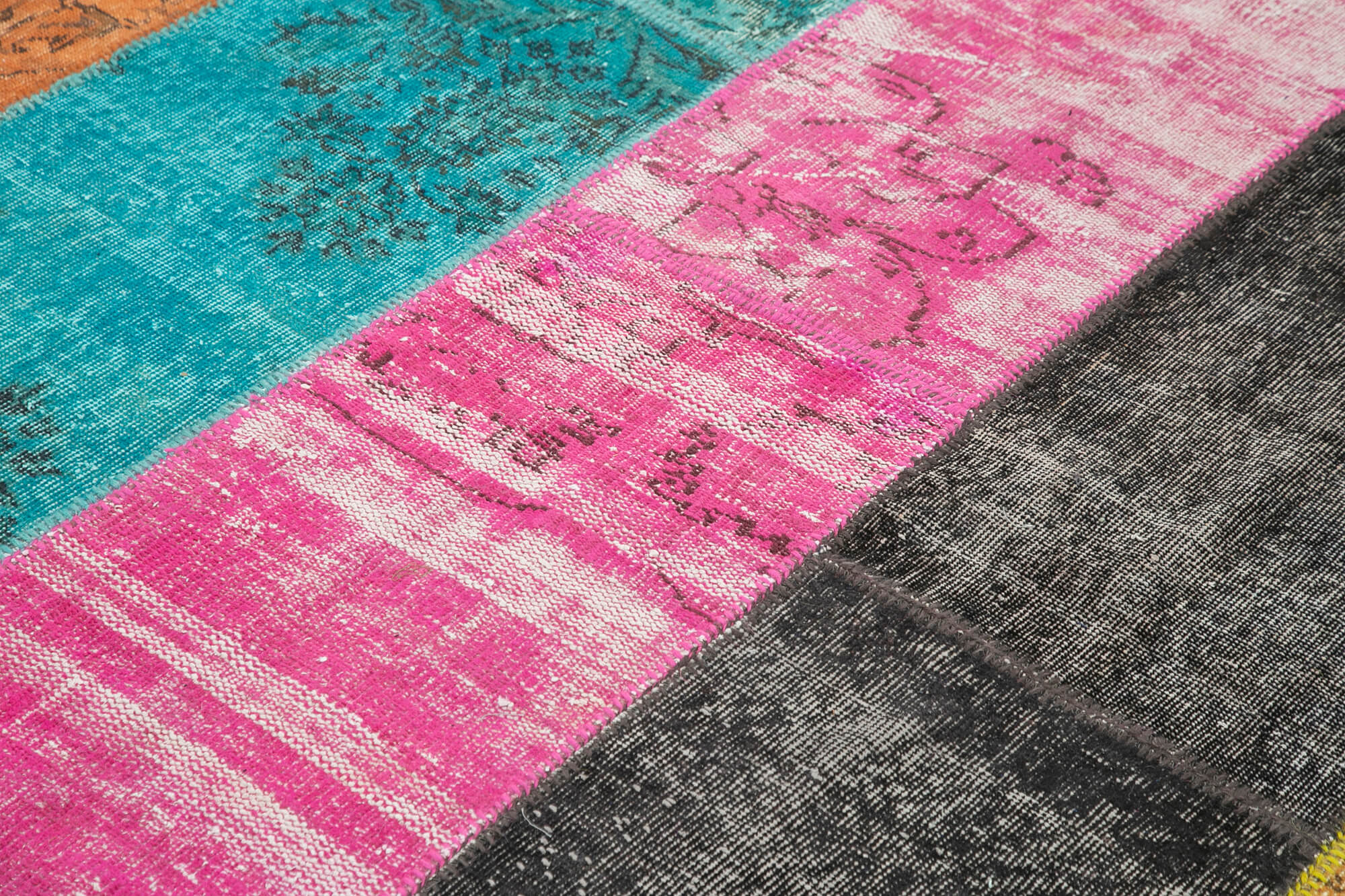 Handmade turkish overdyed 206 cm x 267 cm multicolor patchwork carpet