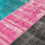 Tapis de patchwork turc surteint fait à la main 206 cm x 267 cm multicolor patchwork