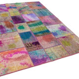 Handmade anatolian overdyed 169 cm x 243 cm multicolor patchwork carpet