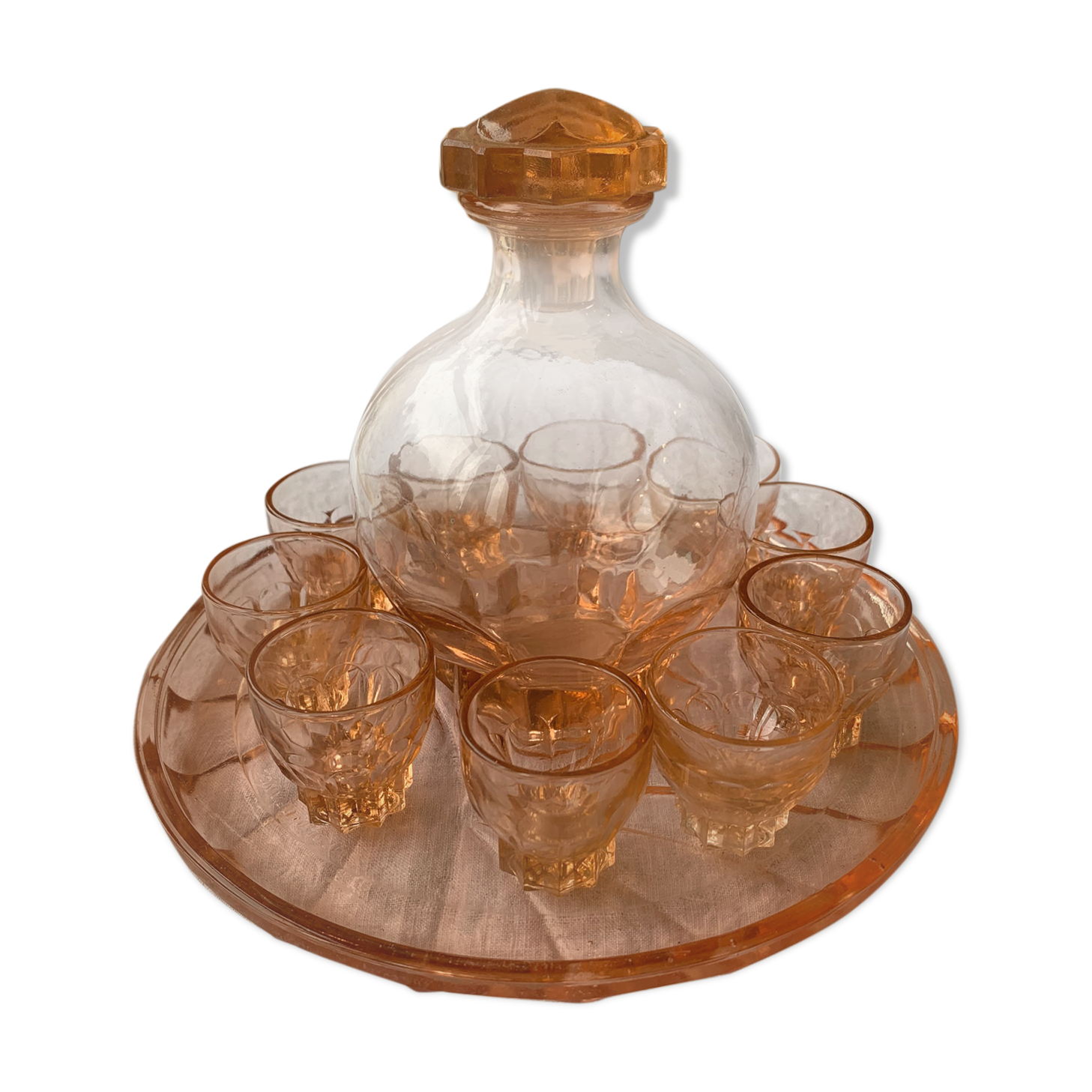 Pink glass liquor service