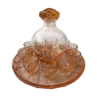 Pink glass liquor service