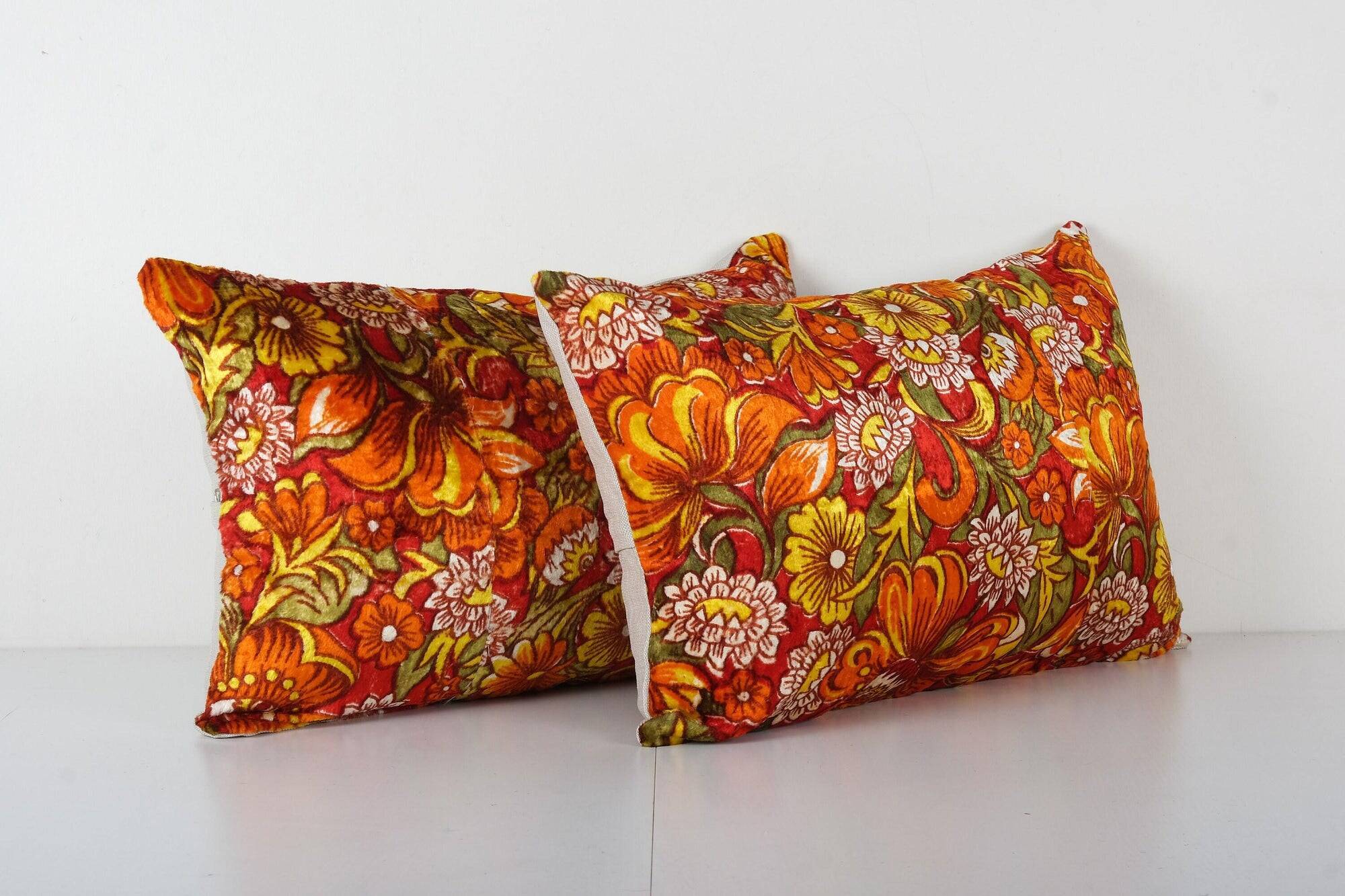 Set of 2 vintage velvet cushion covers 36x56 cm