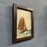 Peinture à l'huile ancienne avec des voiliers