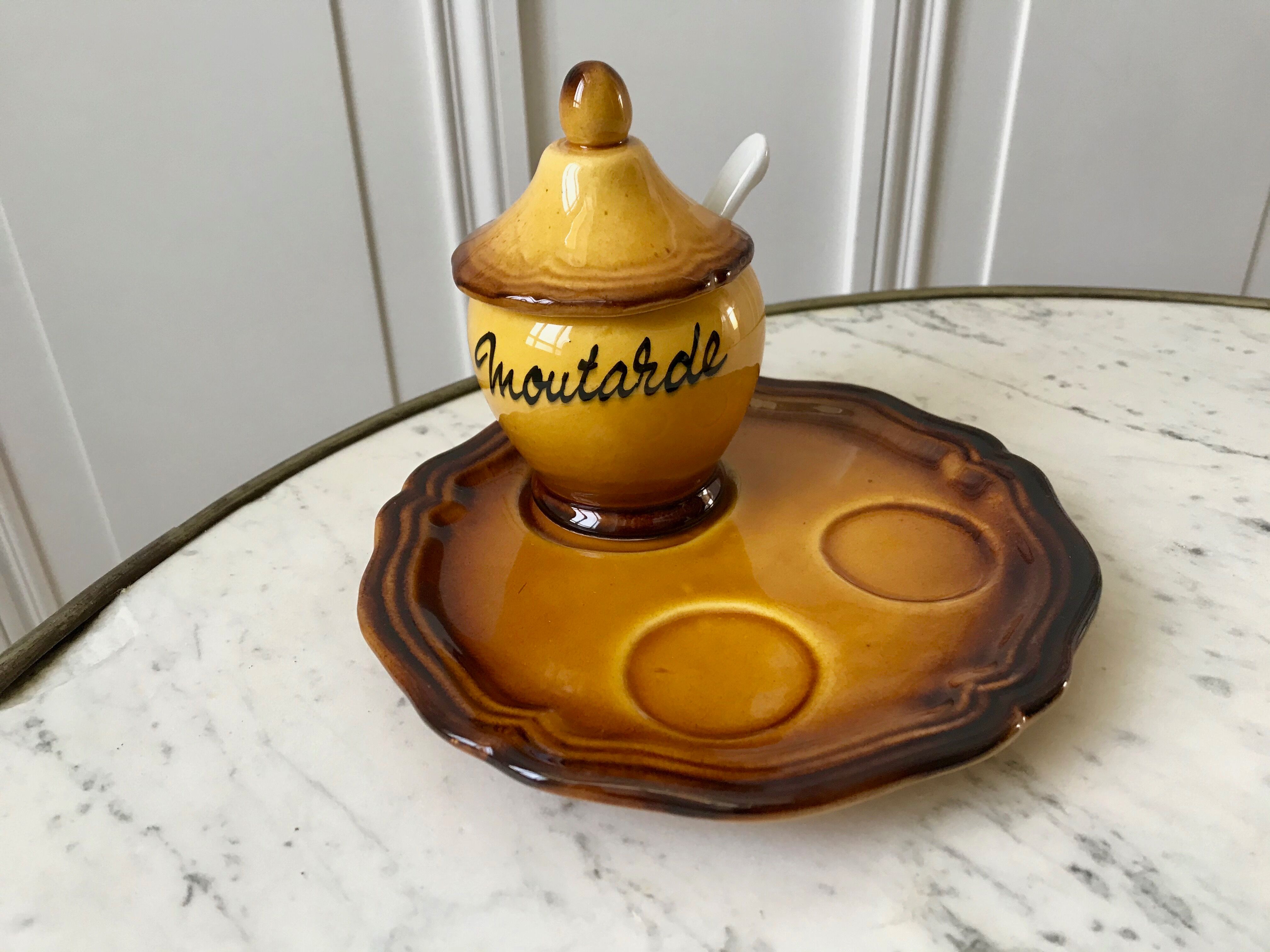 Serviteur Vallauris jaune vintage années 70