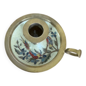 Vintage enamelled brass candlestick