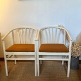 Pair of vintage wood and loop wool armchairs