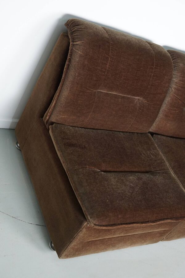 Canapé modulable vintage en velours marron/vert, 3 éléments