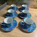 Lot 6 large cups and blue / vintage flower cups 1 cup with broken handle see last photo