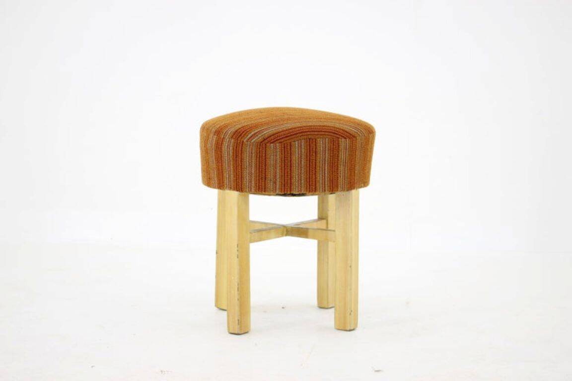 1960s Czechoslovakian Mid-Century Round Tabouret Stool in Striped Fabric
