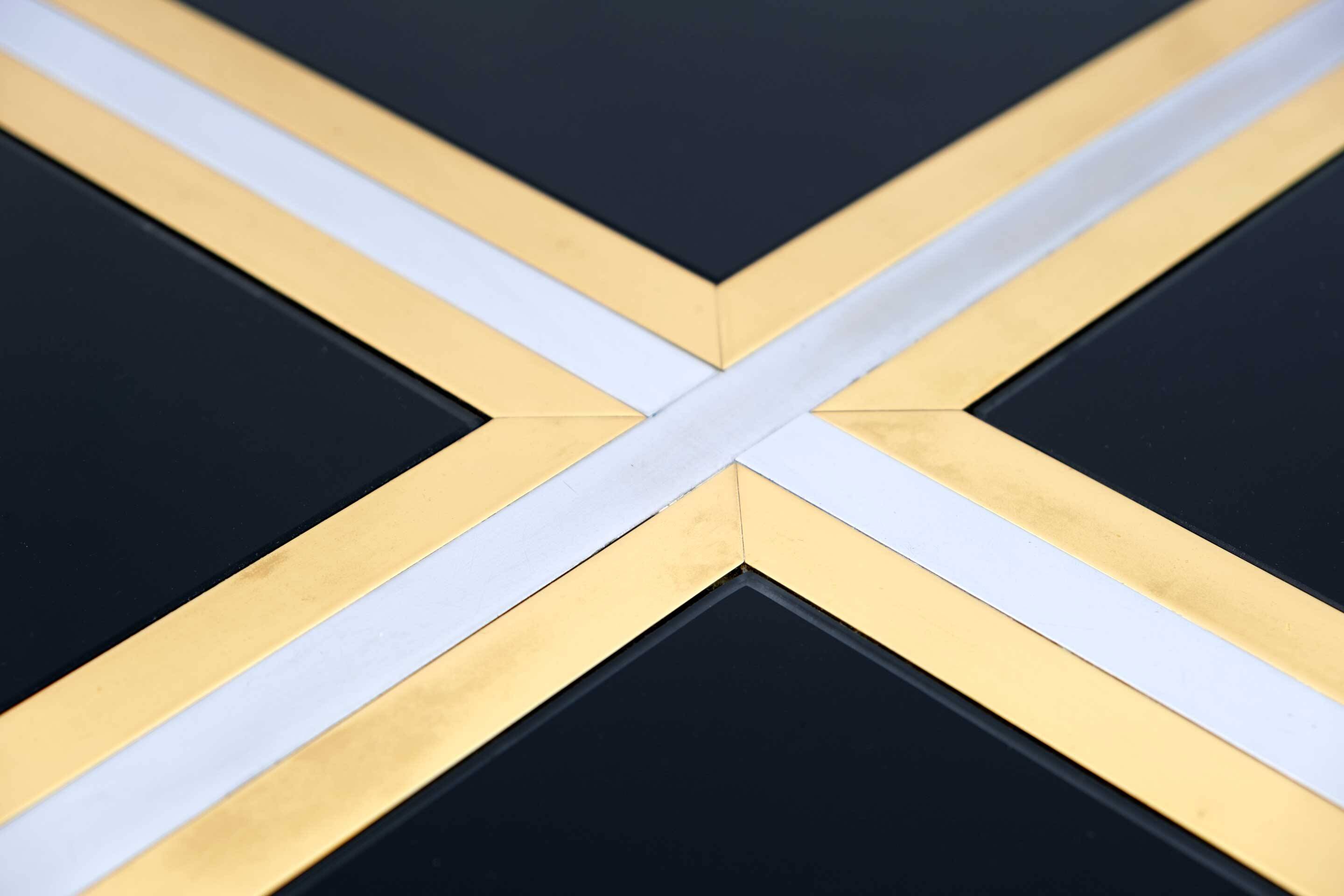 Romeo Rega Mid-century Modern Italian Black Glass, Brass and Chrome Dining