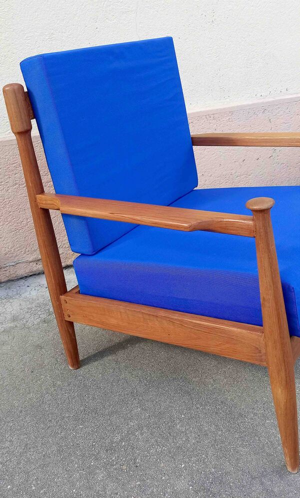 Paire de fauteuils scandinaves Années 60 coussins bleu