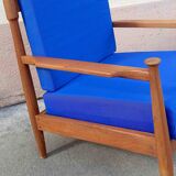 Pair of 1960s Scandinavian armchairs with blue cushions