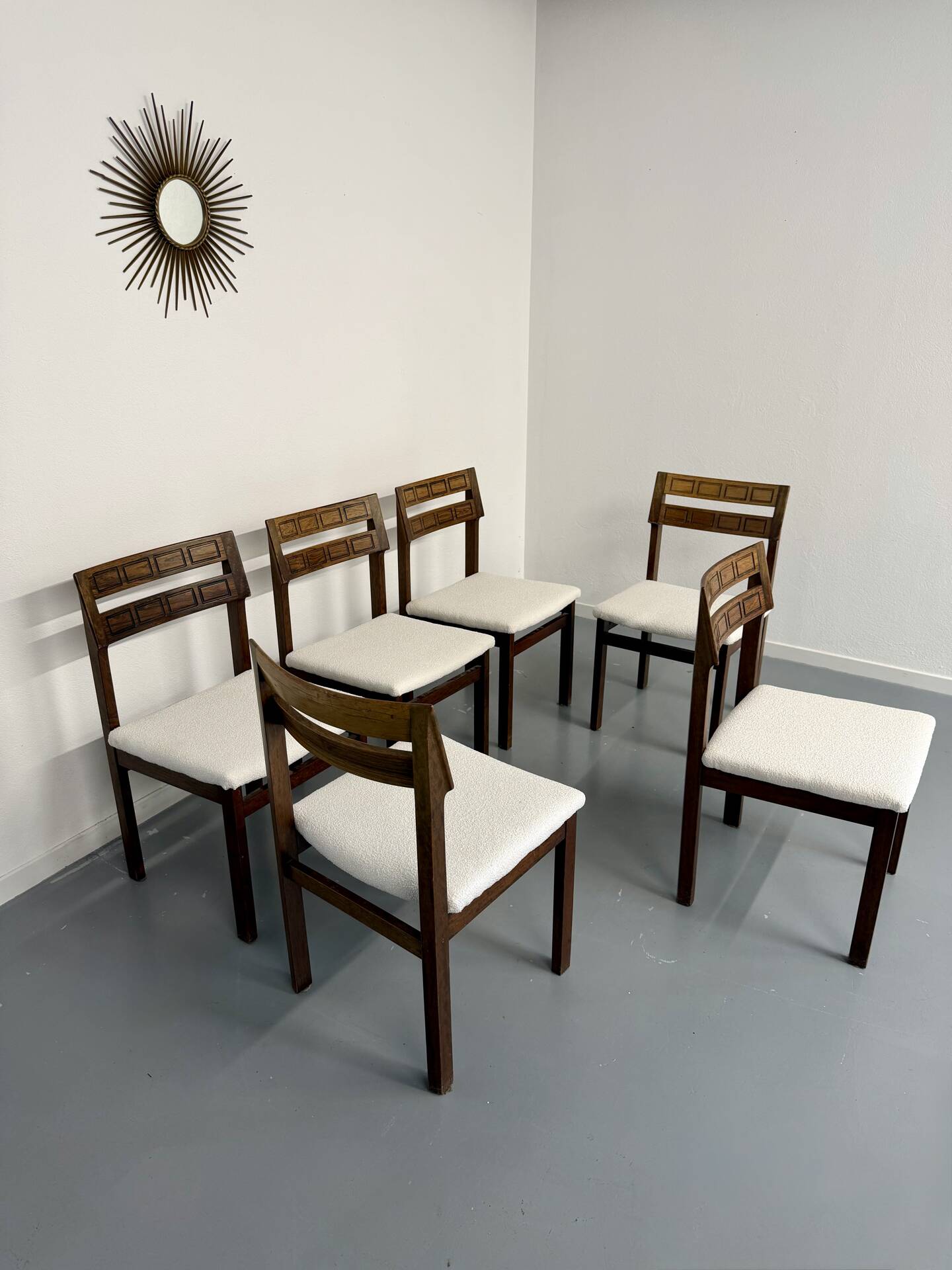 Lot de 6 chaises palissandre forme géométriques design italien 1960