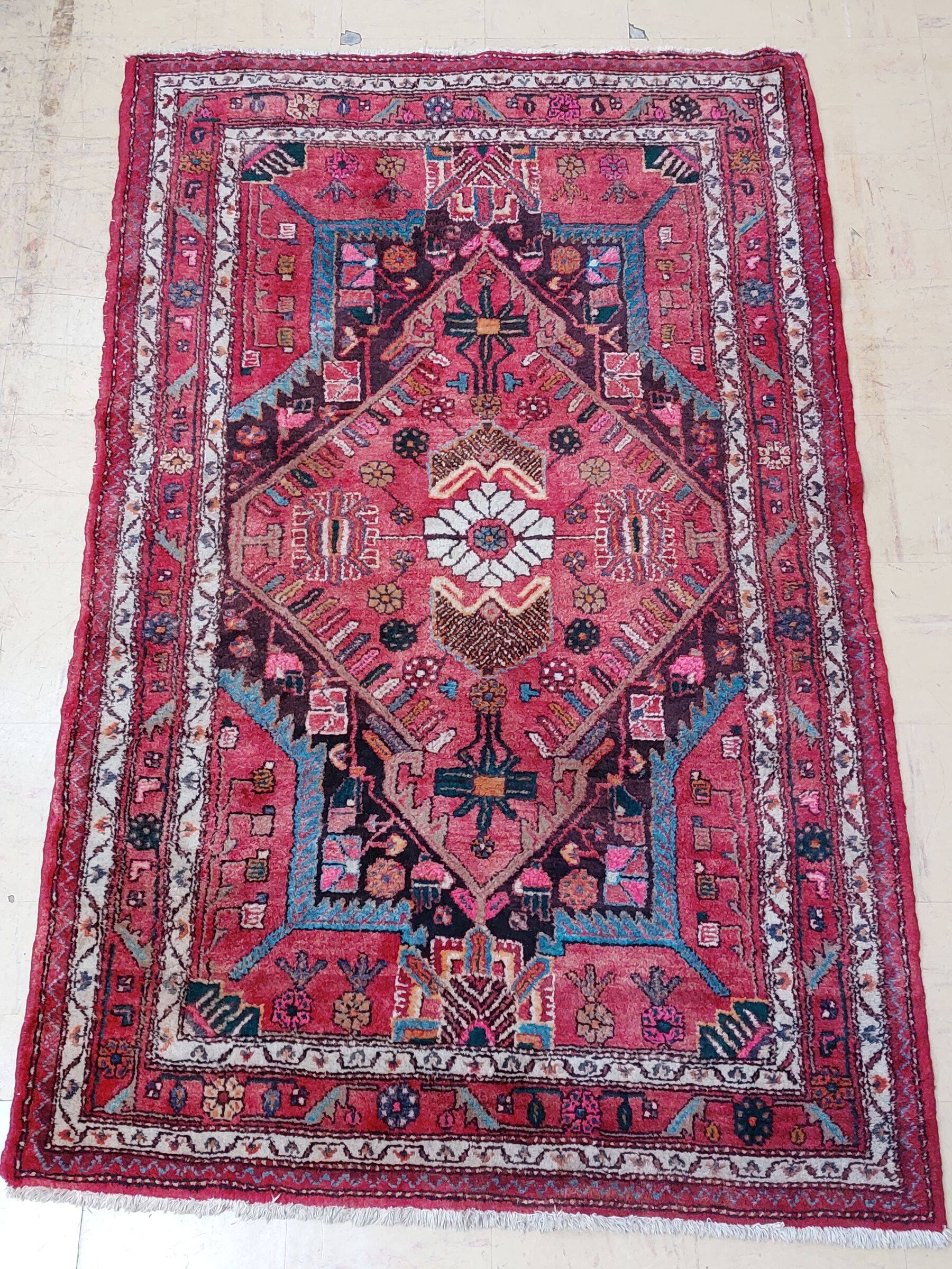 Antique Persian thick wool rug hand knotted 140 x 224 cm