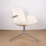 Danish armchair, white leather + chrome steel, model fk 6725 or “tulip chair”, preben fabricius/knoll