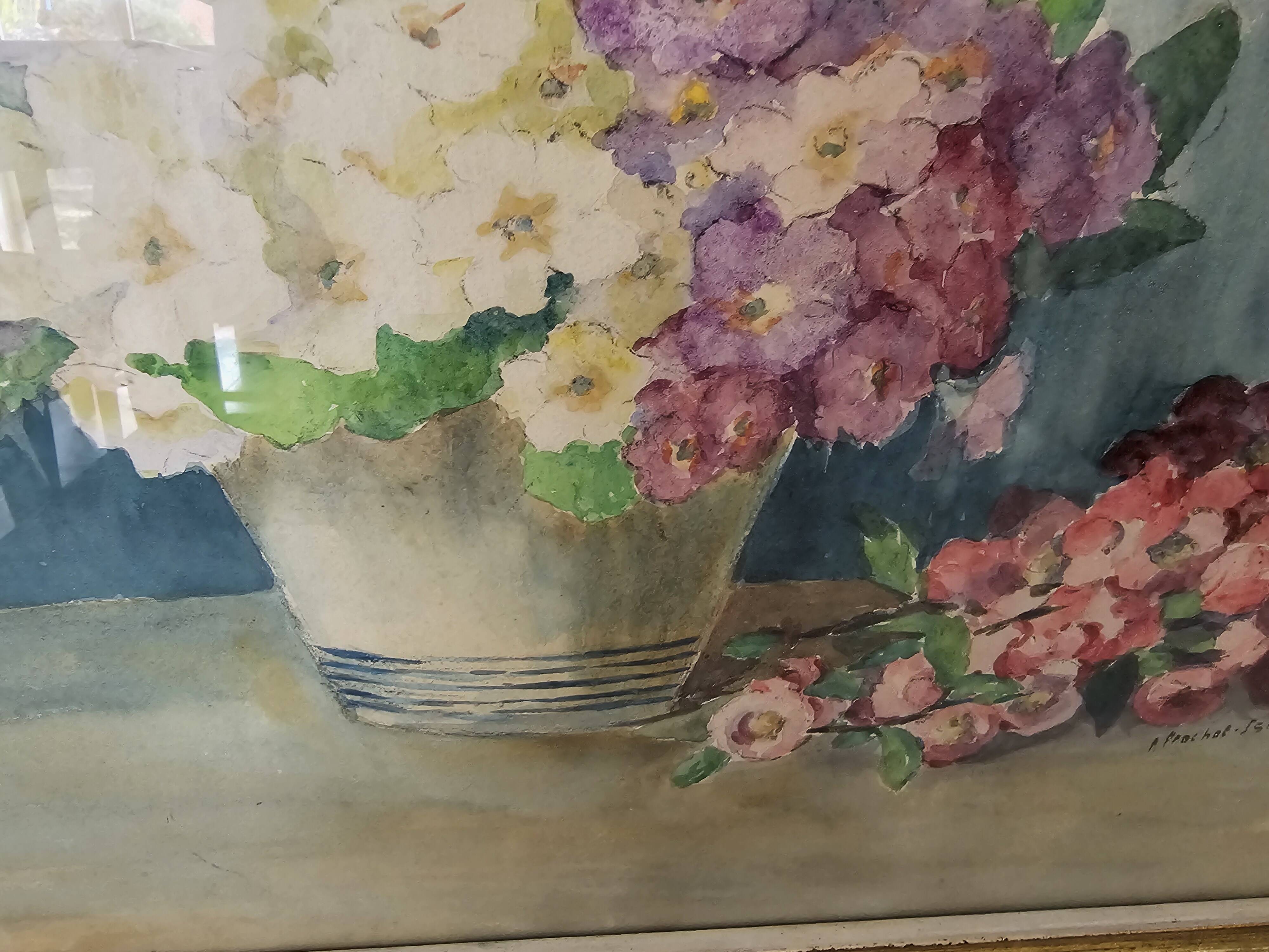 Tableau - Aquarelle Bouquet de fleurs signé Prochot