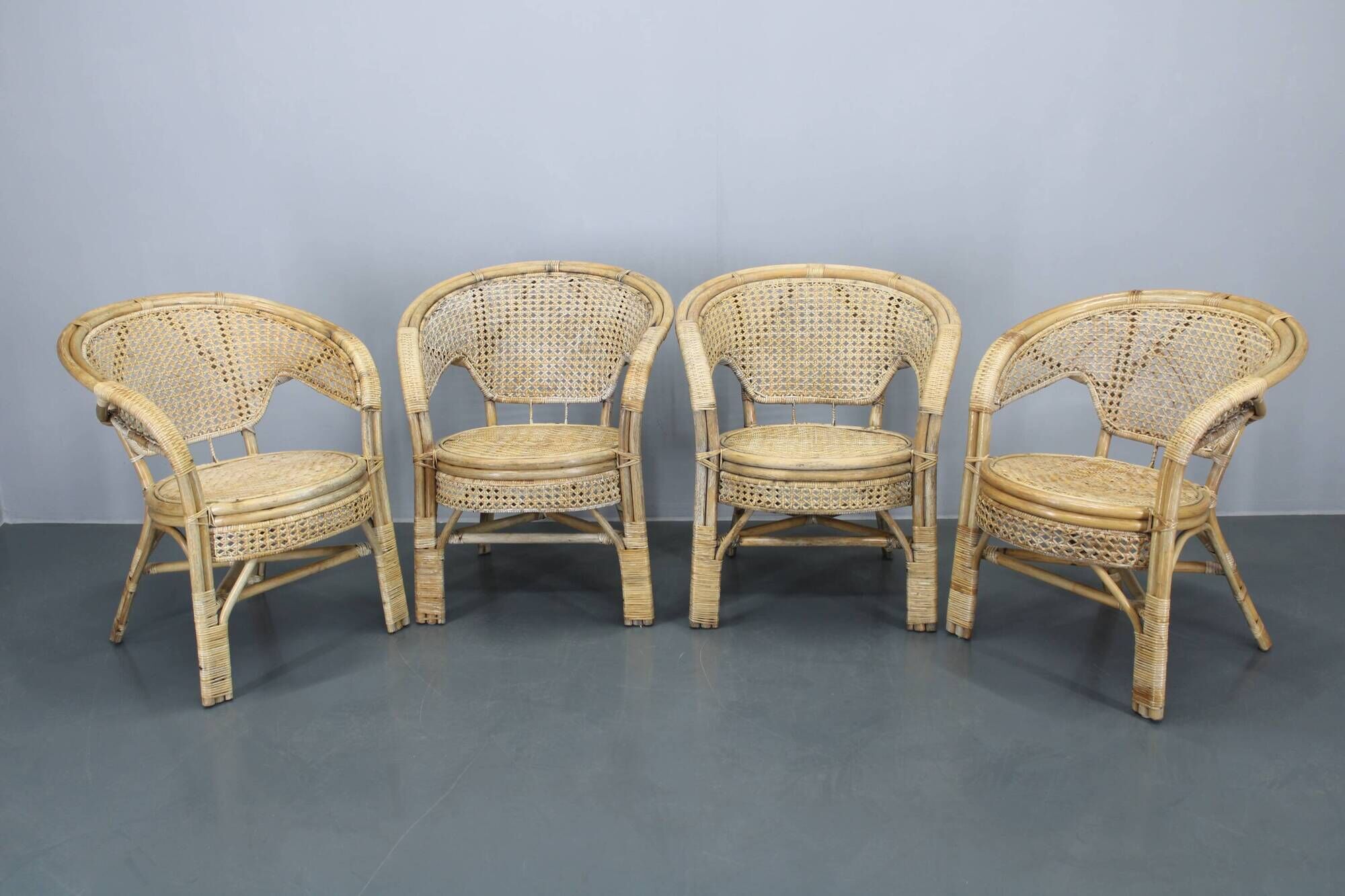 1970s Set of Four Rattan Chairs, Italy