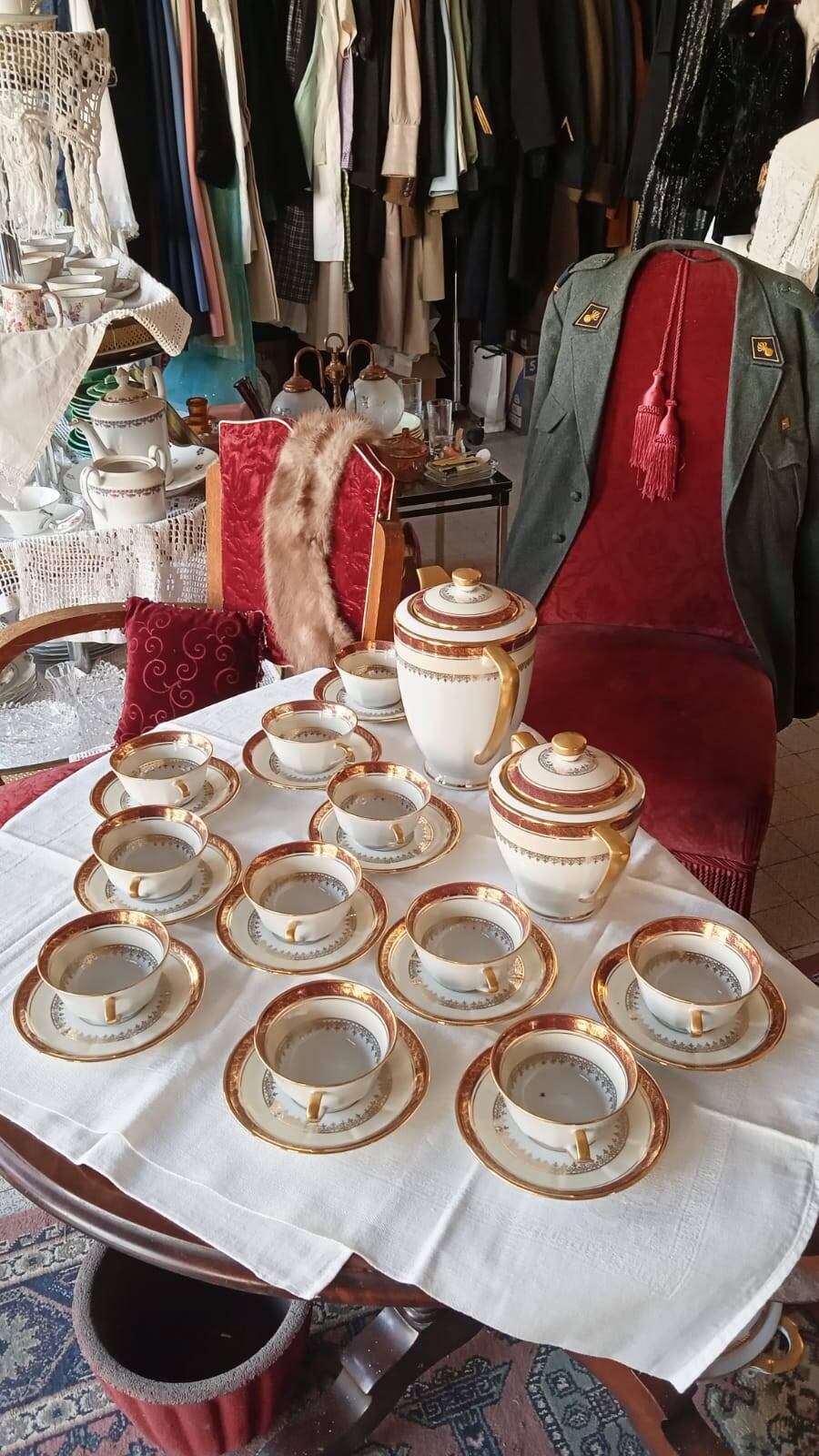 Vilatte Limoges Porcelain Coffee Service 13 Pieces, 11 People 1950