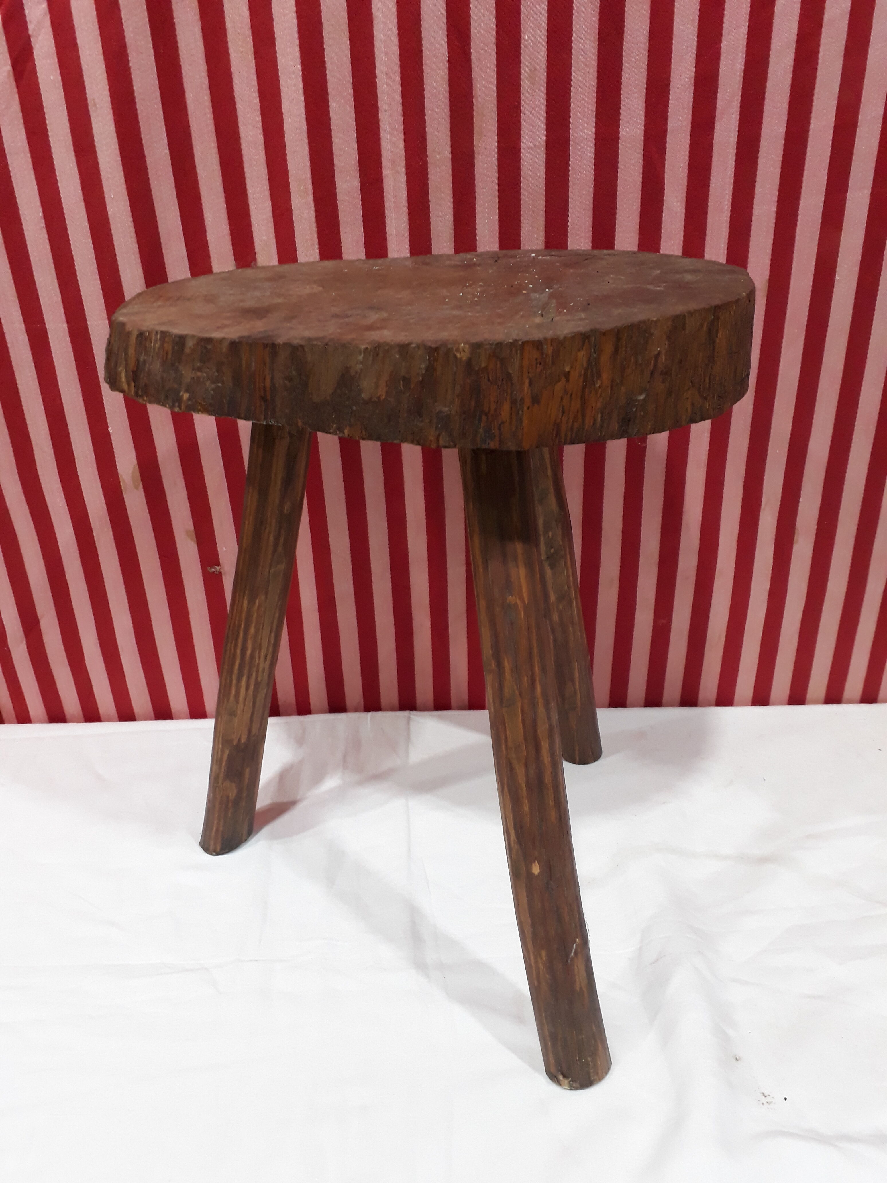 Pair of milking stools - brutalist wooden tripod