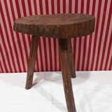 Pair of milking stools - brutalist wooden tripod