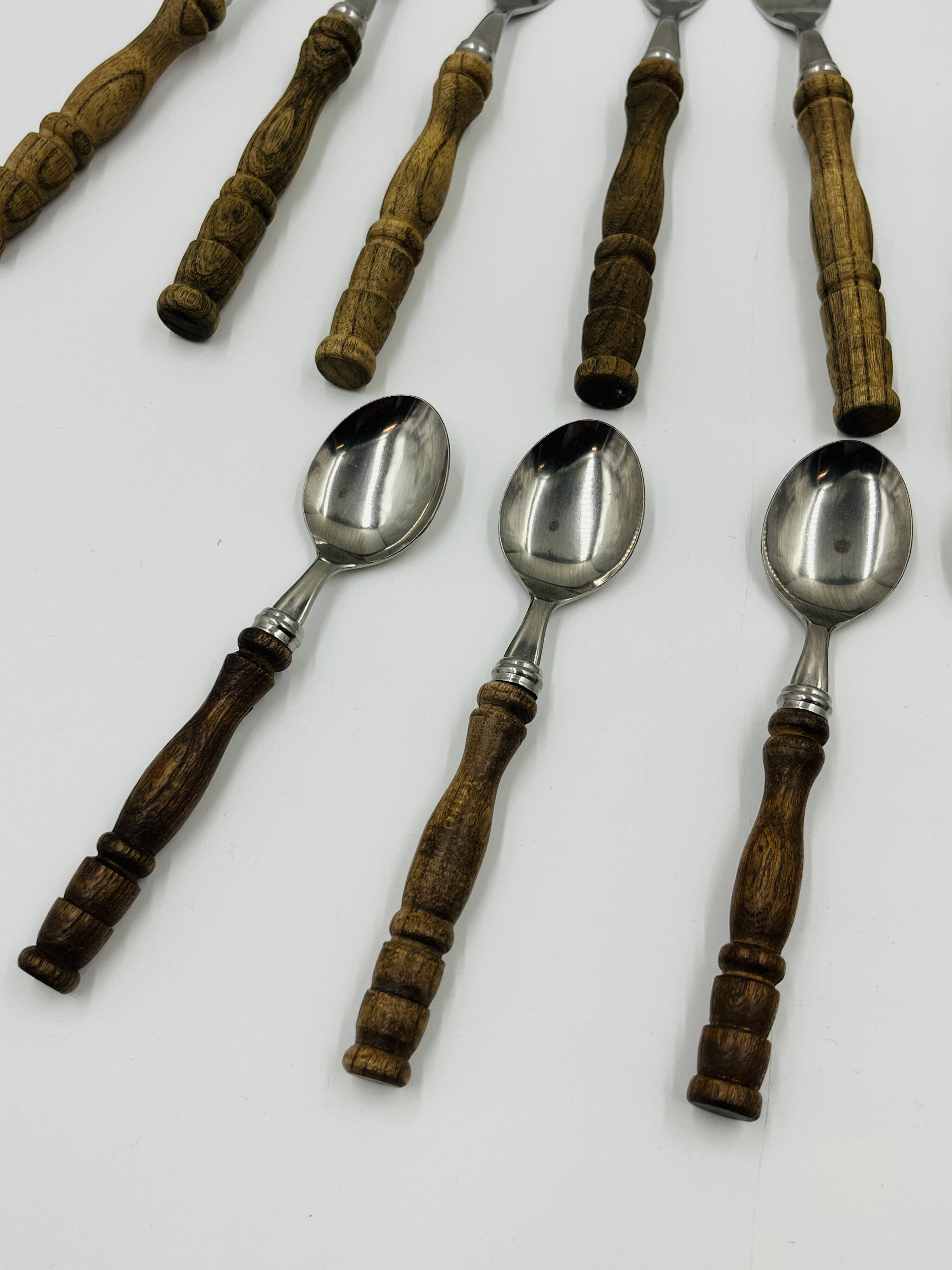 Vintage cutlery set 22 pieces wooden style handles