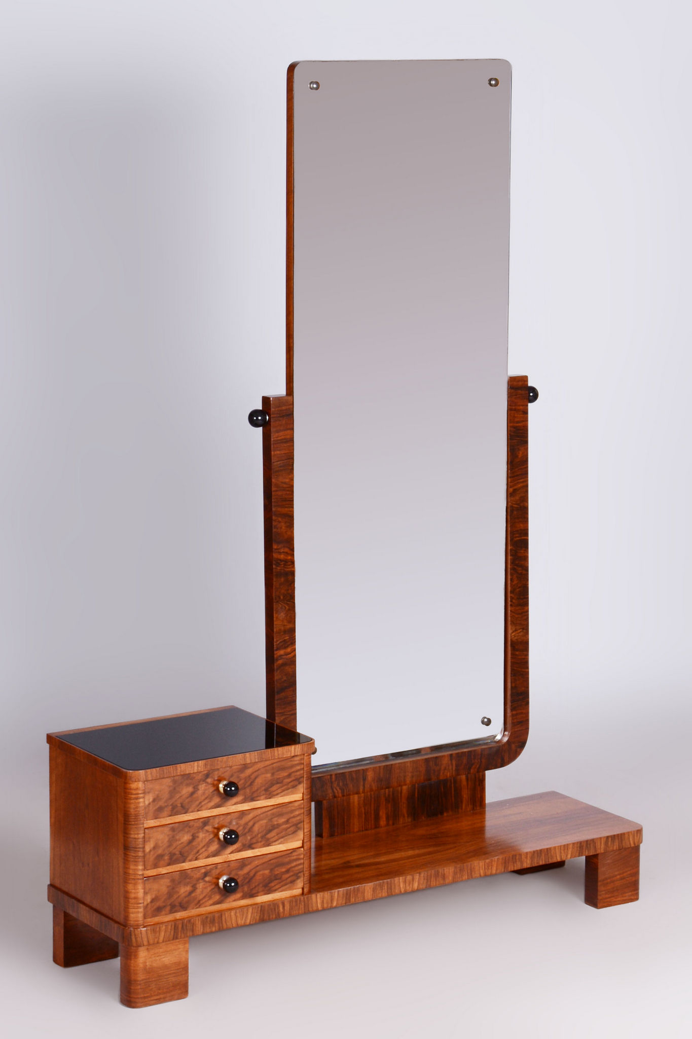 Restored ArtDeco Walnut Dressing Mirror, Revived Polish, Czechia, 1920s
