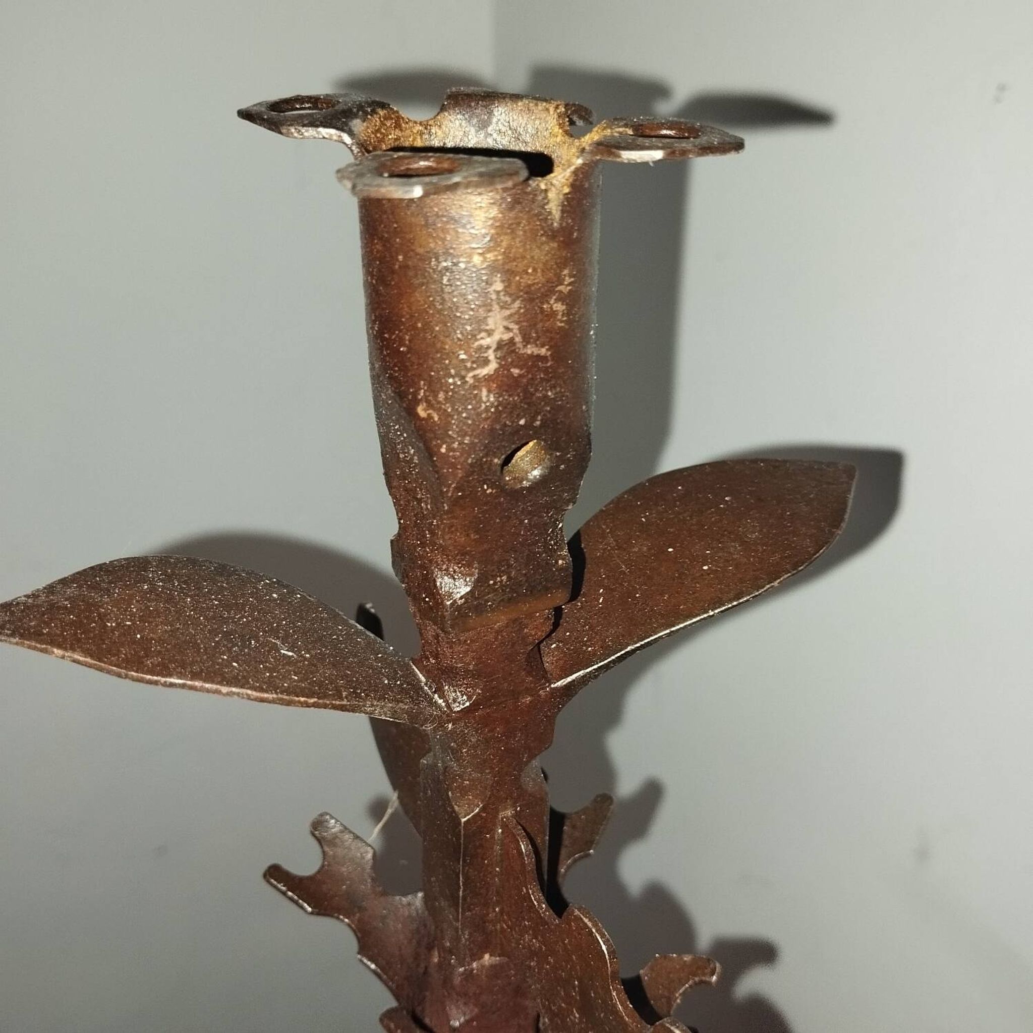 Candle holder blade base wrought iron brutalist folk art