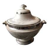 Antique tureen in white porcelain and silver decoration brand Opaque de Sarreguemines
