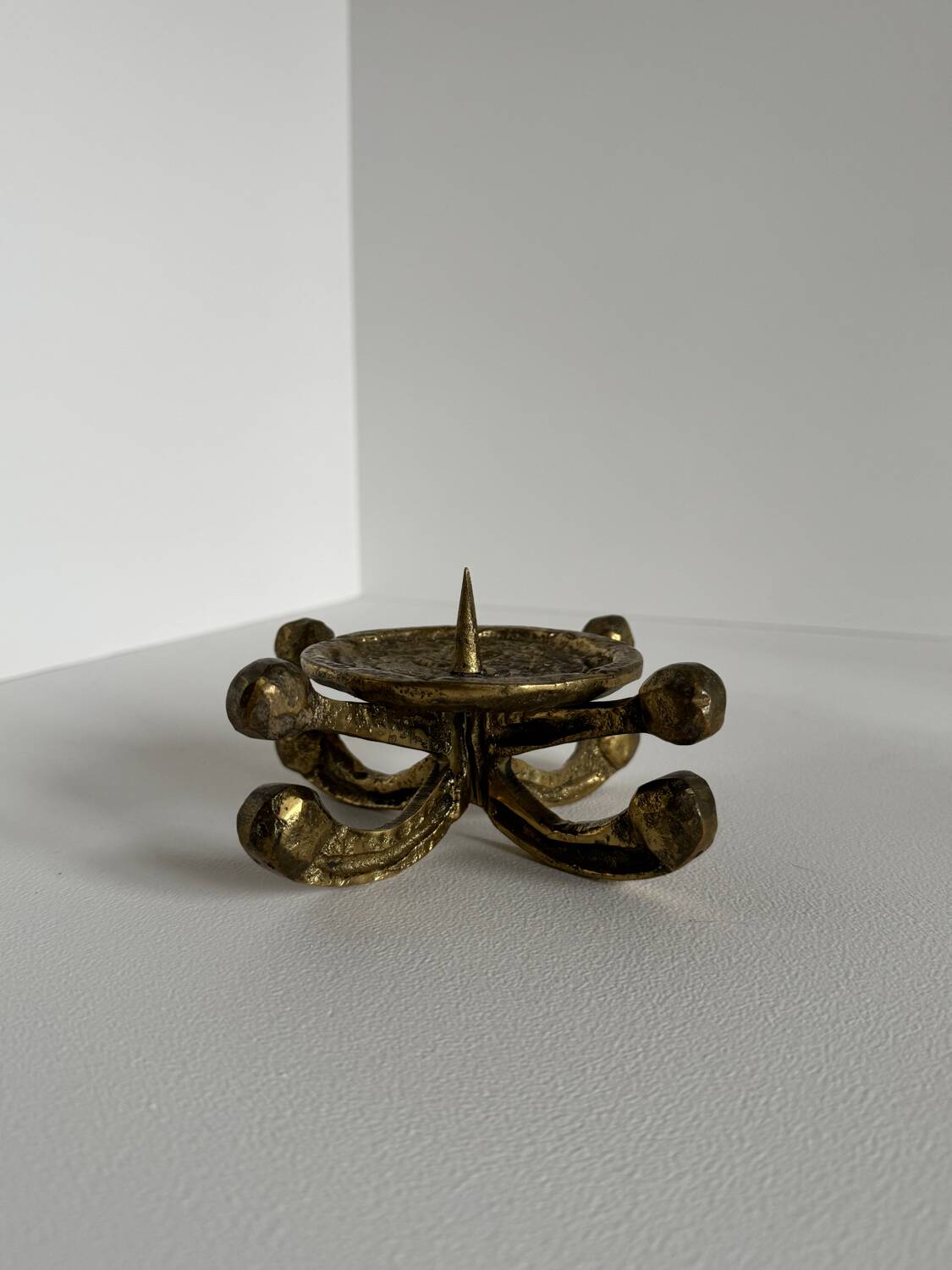 Vintage Brutalist Bronze Candle Holder