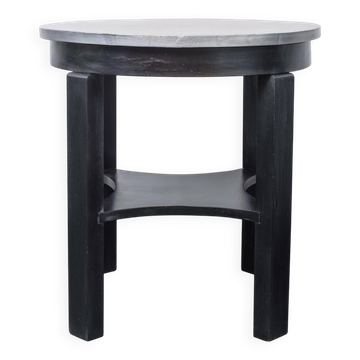 Table d'appoint ronde Art Déco noire en bois peint avec tablette basse, années 1930