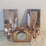 Two wall lights and matching alarm clock in rose mirrored glass