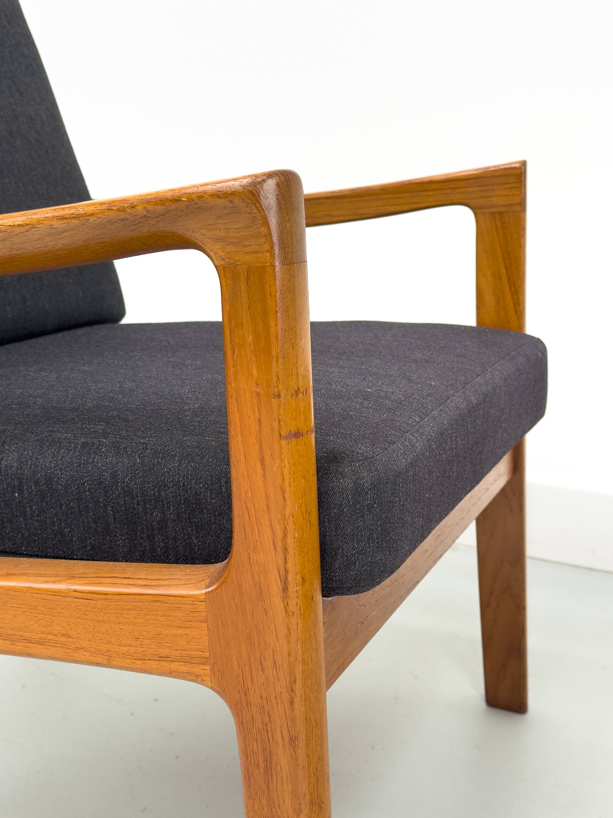 Senator Lounge Chair and Ottoman in Teak and Wool by Ole Wanscher for P. Je