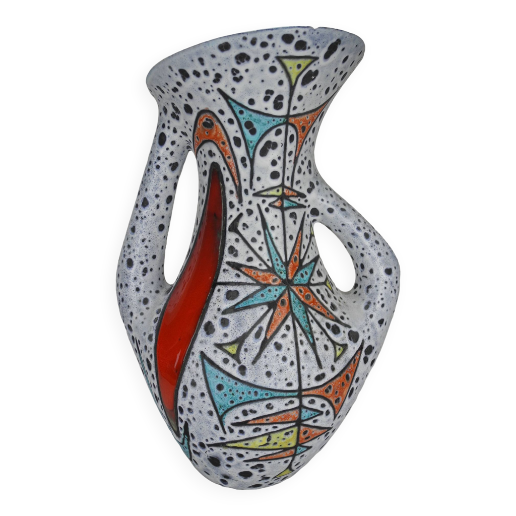 Vase Ancien Vallauris Dégradé Marron Orange Blanc Effet Granité - Occasion